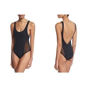 Mara Hoffman Mesh-Side Low Back Scoop Neck Black One Piece Swimsuit Size Large